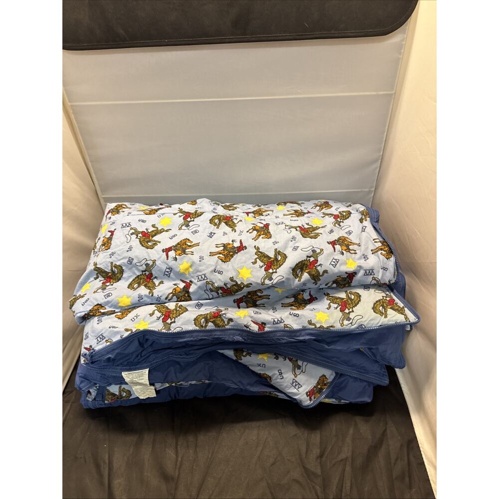 Lands' End Kids Sleeping Bag Lot 2 Blue Rodeo Cowboy Sheriff Stars Cotton Fleece